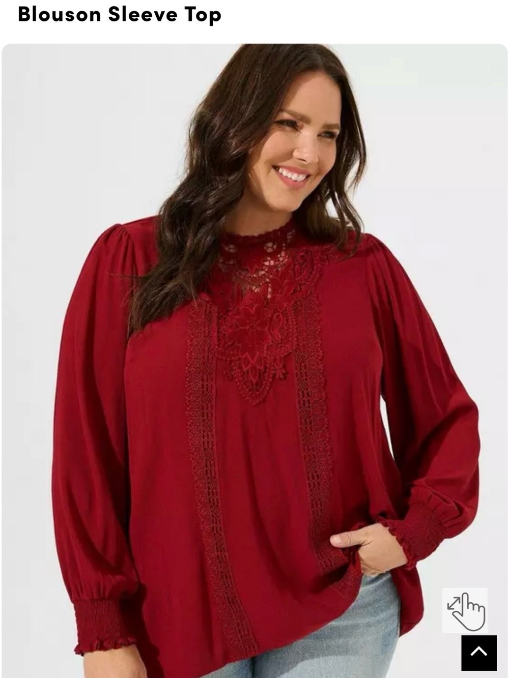Torrid Blouson Sleeve Lace-Trim Top - Red